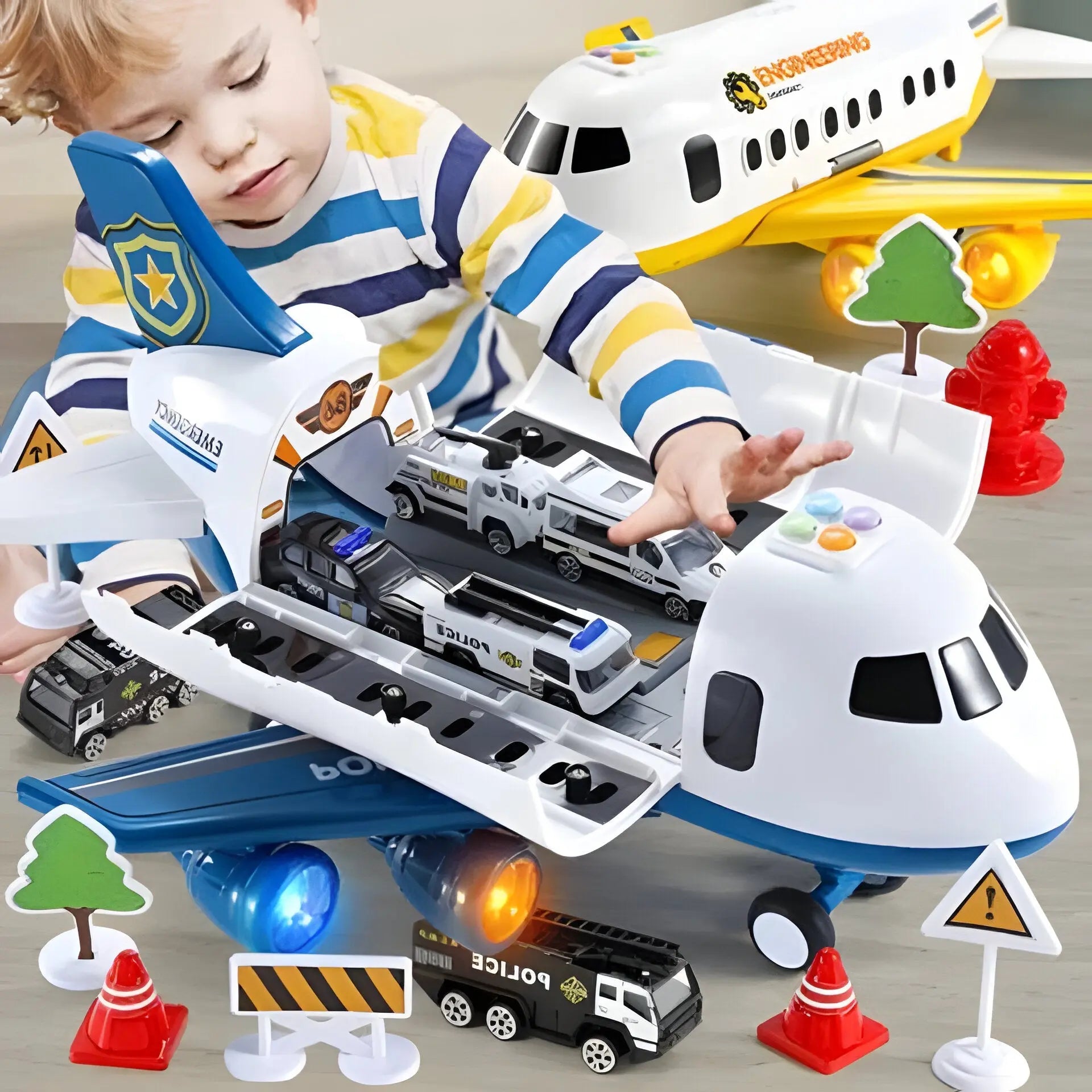 Airplane Playset with Friction-Powered Plane and Lights, 20-Piece Role Play Set All Vera Mart