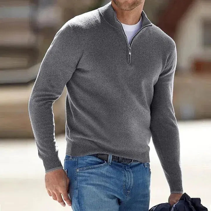 Cashmere Knit Sweater with Zipper and Relaxed Fit for Men All Vera Mart
