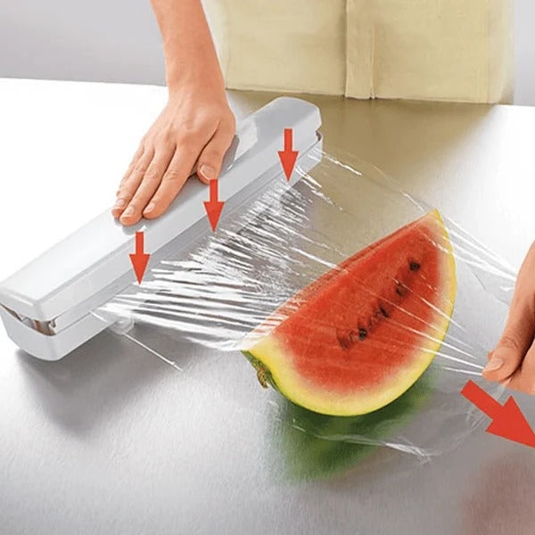 Plastic Wrap Dispenser with Spring Loaded Cutter and Multi-Material Support All Vera Mart