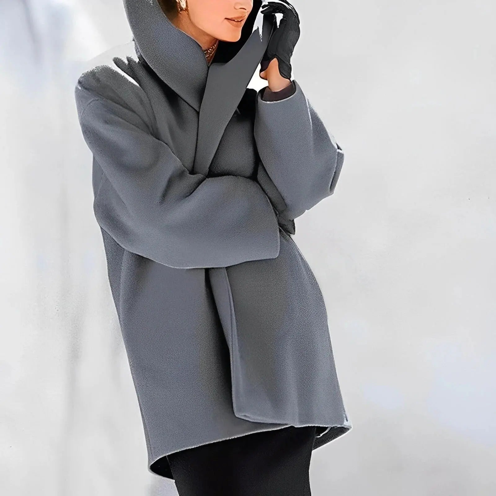 Wool-Blend Wrap Coat with Removable Belt and Slanted Side Pockets, Fully Lined All Vera Mart