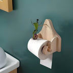 Wooden Frog on Bicycle Toilet Paper Holder with Natural Grain Details All Vera Mart