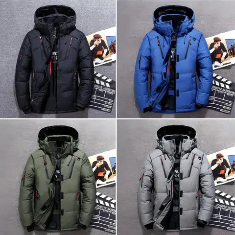 Insulated Down Jacket with Adjustable Hood and Zippered Pockets, Water-Resistant Shell All Vera Mart