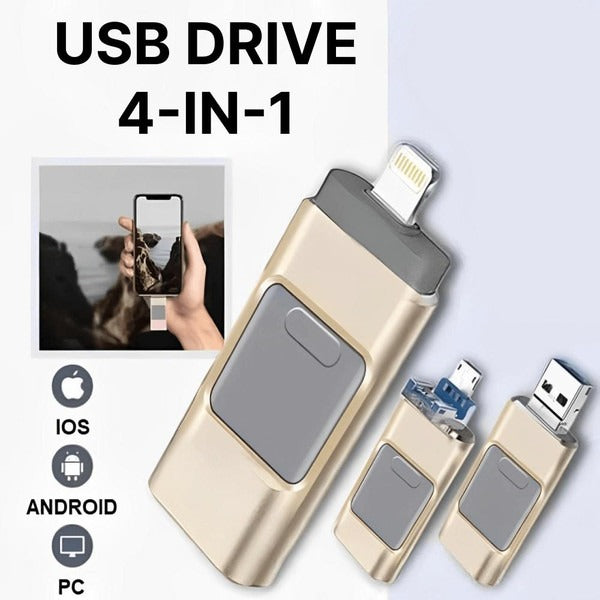 4-in-1 USB Drive with 32GB Storage and Multiple Connectors for Phones, Tablets, Computers All Vera Mart