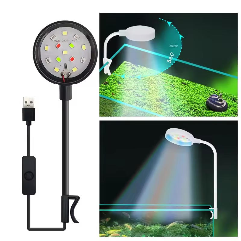 Aquarium Clip Light with Full Spectrum Bulbs and 360 Degree Gooseneck Arm All Vera Mart