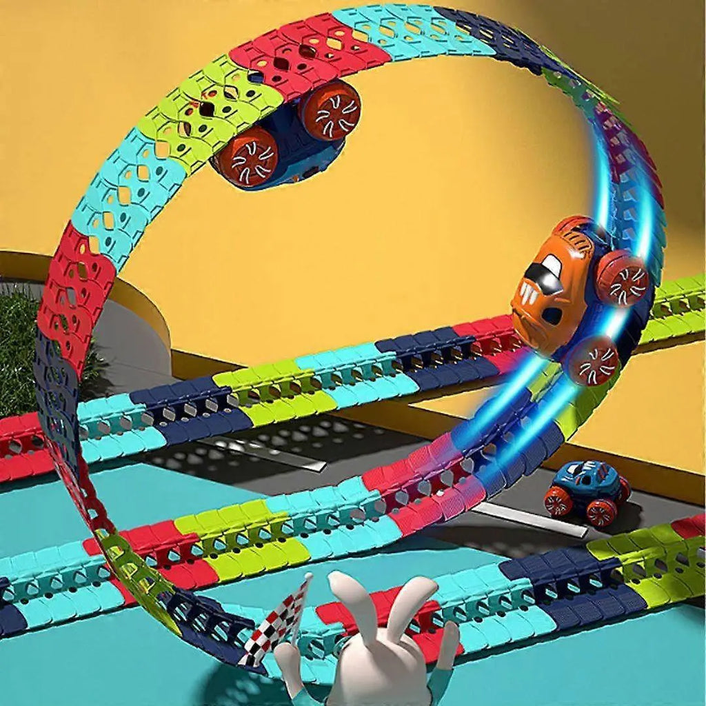 Kids Race Track with LED Glow and Flexible Bendable Sections, Rechargeable Car All Vera Mart