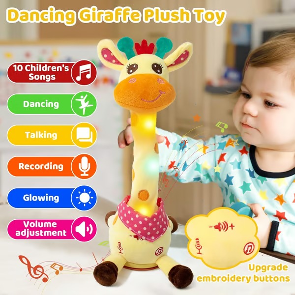 Plush Giraffe Toy with Voice Recording and Music, 12in Rechargeable All Vera Mart
