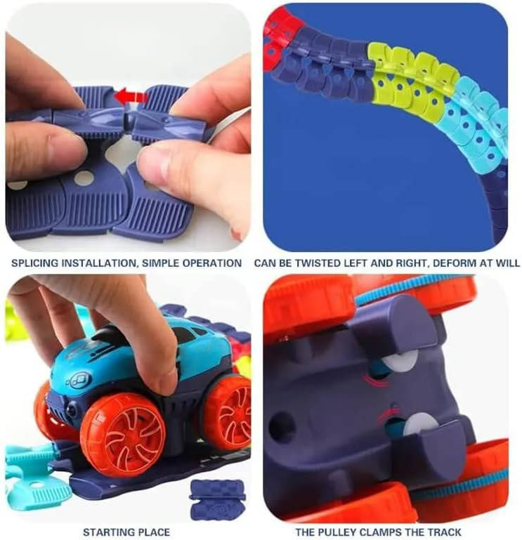Flexible Race Track Set with LED Lights and Anti Tip Car for Kids All Vera Mart