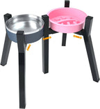 Dog Bowl Stand with Adjustable Width and Foldable Metal Frame, 13.7in Height All Vera Mart