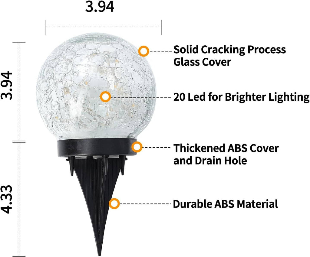 Solar Globe Lights with Cracked Glass and Dusk to Dawn Sensor, 2 Pack All Vera Mart