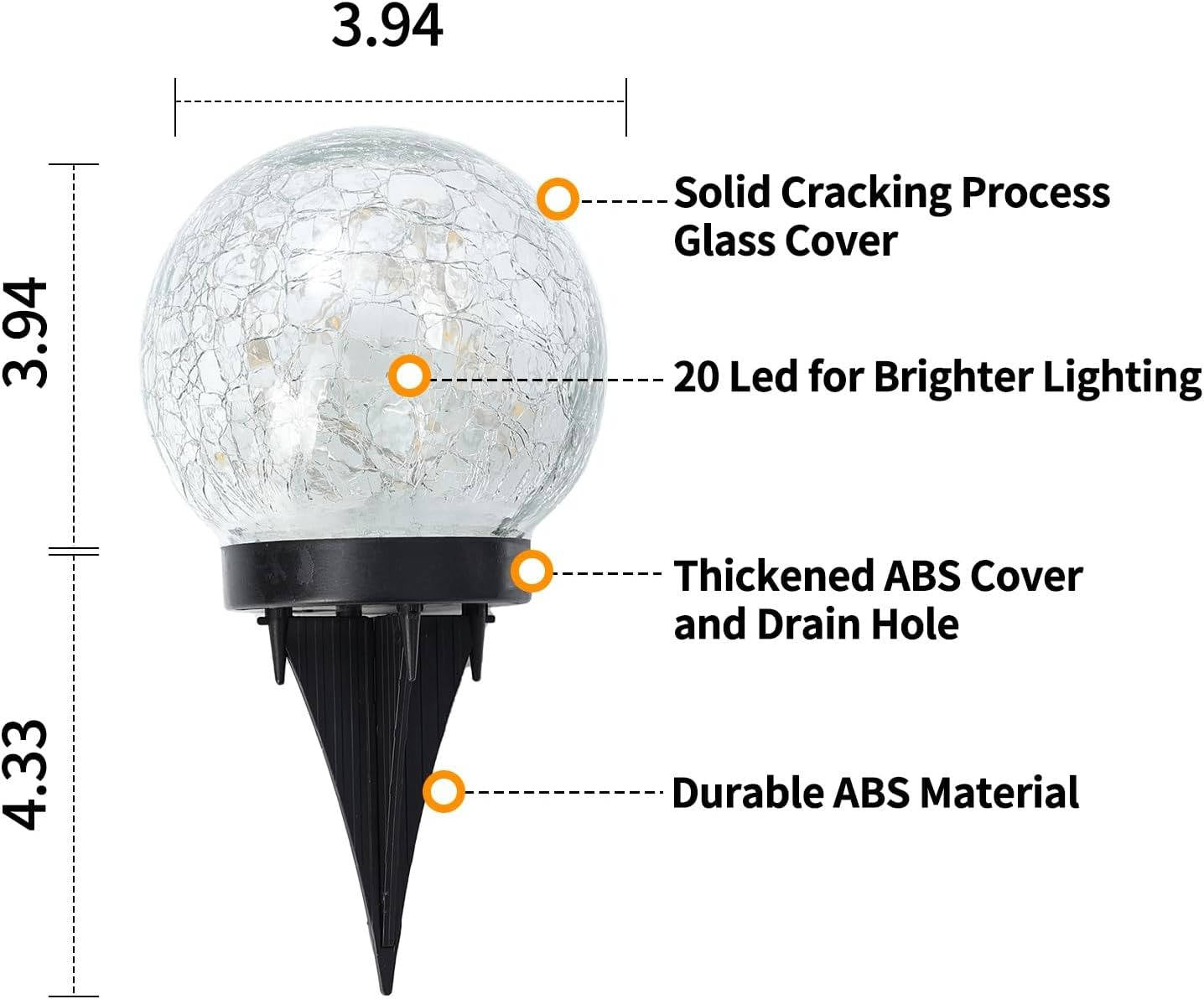 Solar Globe Lights with Cracked Glass and Dusk to Dawn Sensor, 2 Pack All Vera Mart