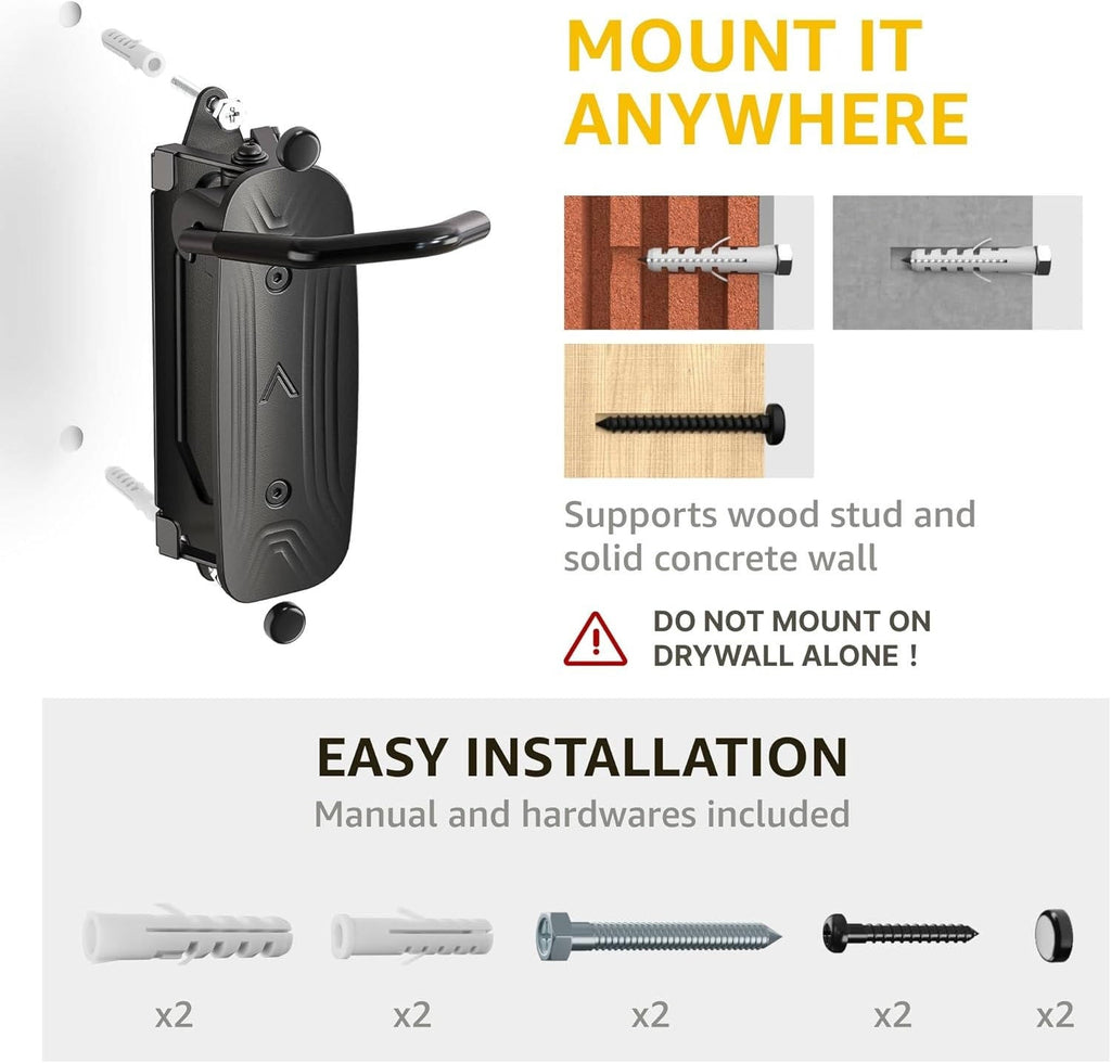 Vertical Bike Wall Mount with 150-Degree Swivel and Rubber-Coated Hook, 66lbs Capacity All Vera Mart