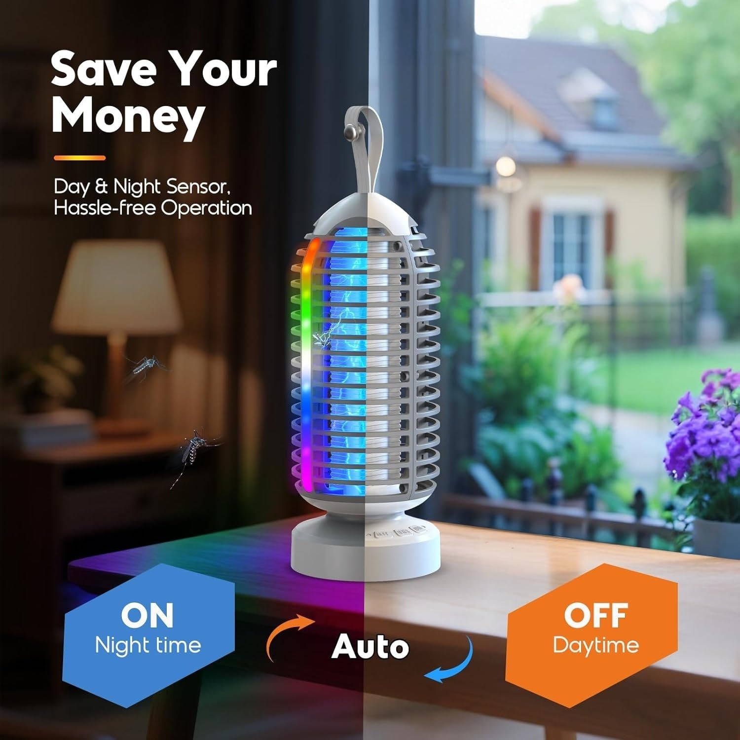 Rechargeable Bug Zapper with Color Changing Marquee Light and Auto Dusk Sensor for Outdoor Use All Vera Mart