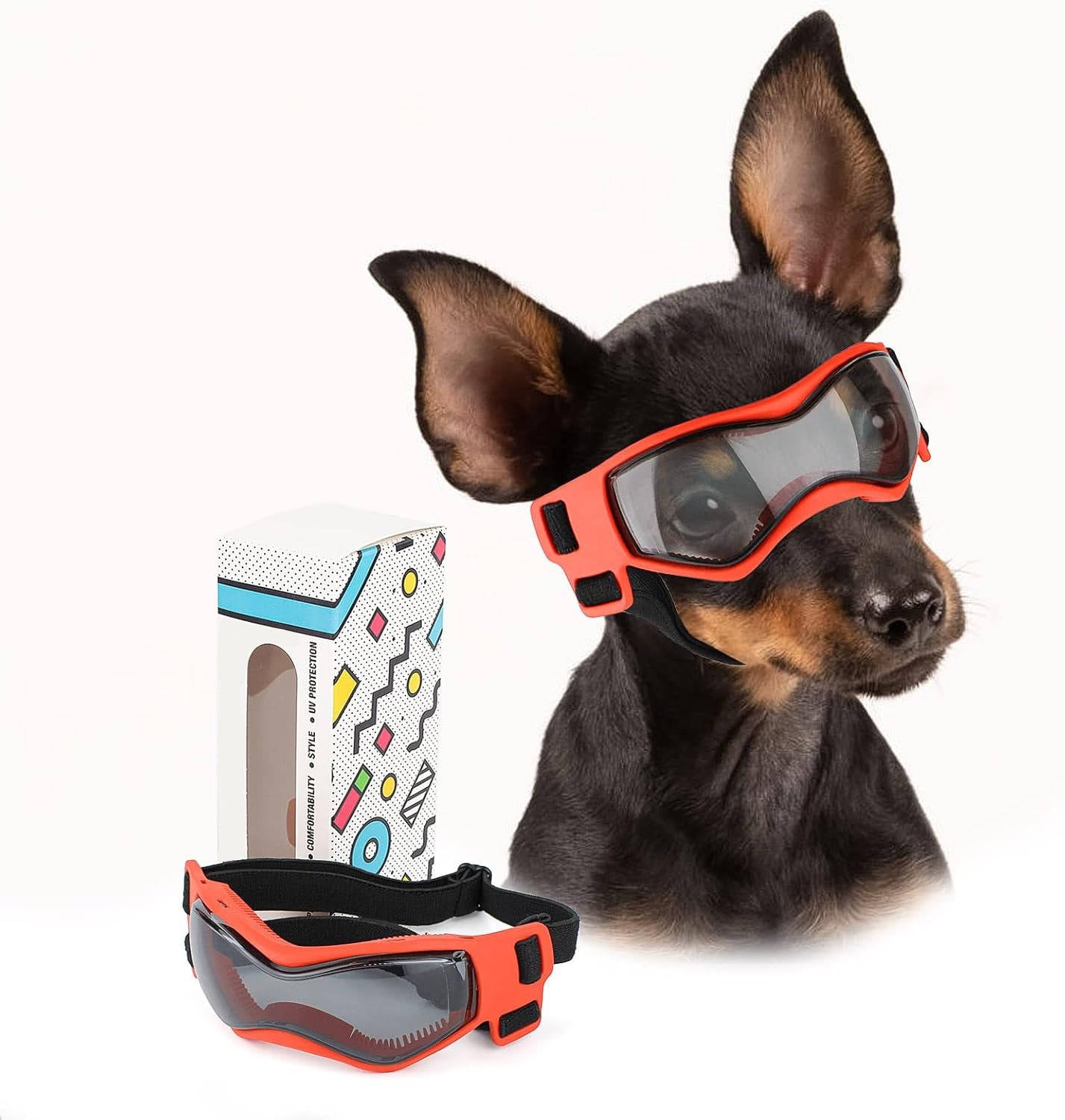 Pet Eye Protection Goggles with Wraparound Lens and Adjustable Straps for Small Dogs All Vera Mart