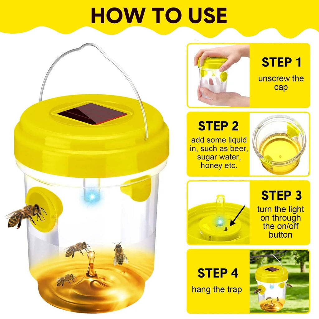 Solar Wasp and Bee Trap with UV Light and Dual Tunnels, 6-Pack Set All Vera Mart