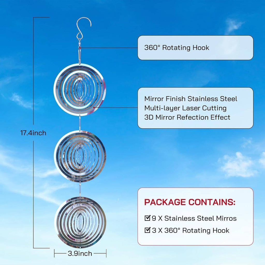 Spinning Reflective Bird Deterrent with 3D Mirror Surface and Swivel Hook All Vera Mart