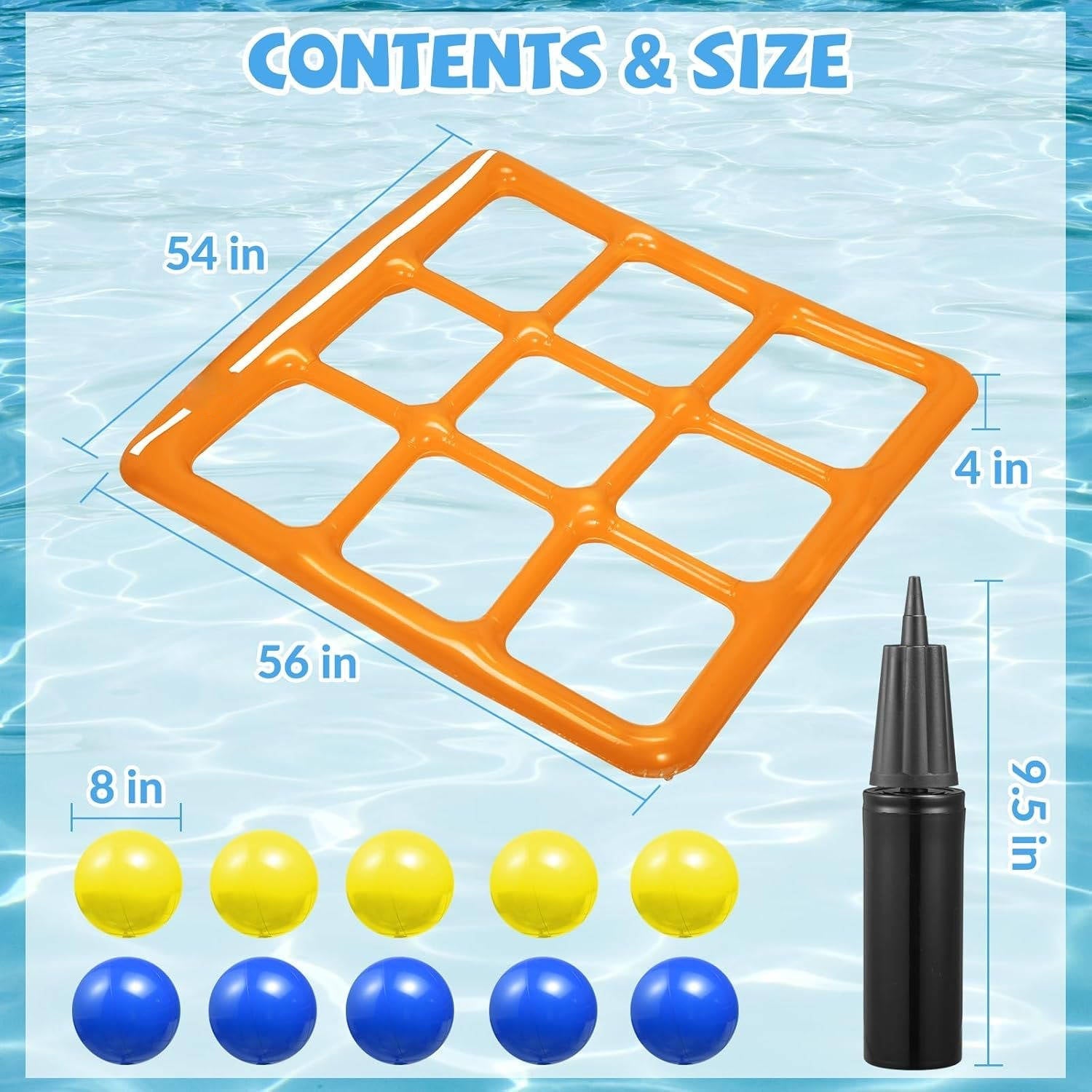 Floating Tic Tac Toe Game Board with 10 Inflatable Balls and Manual Pump All Vera Mart