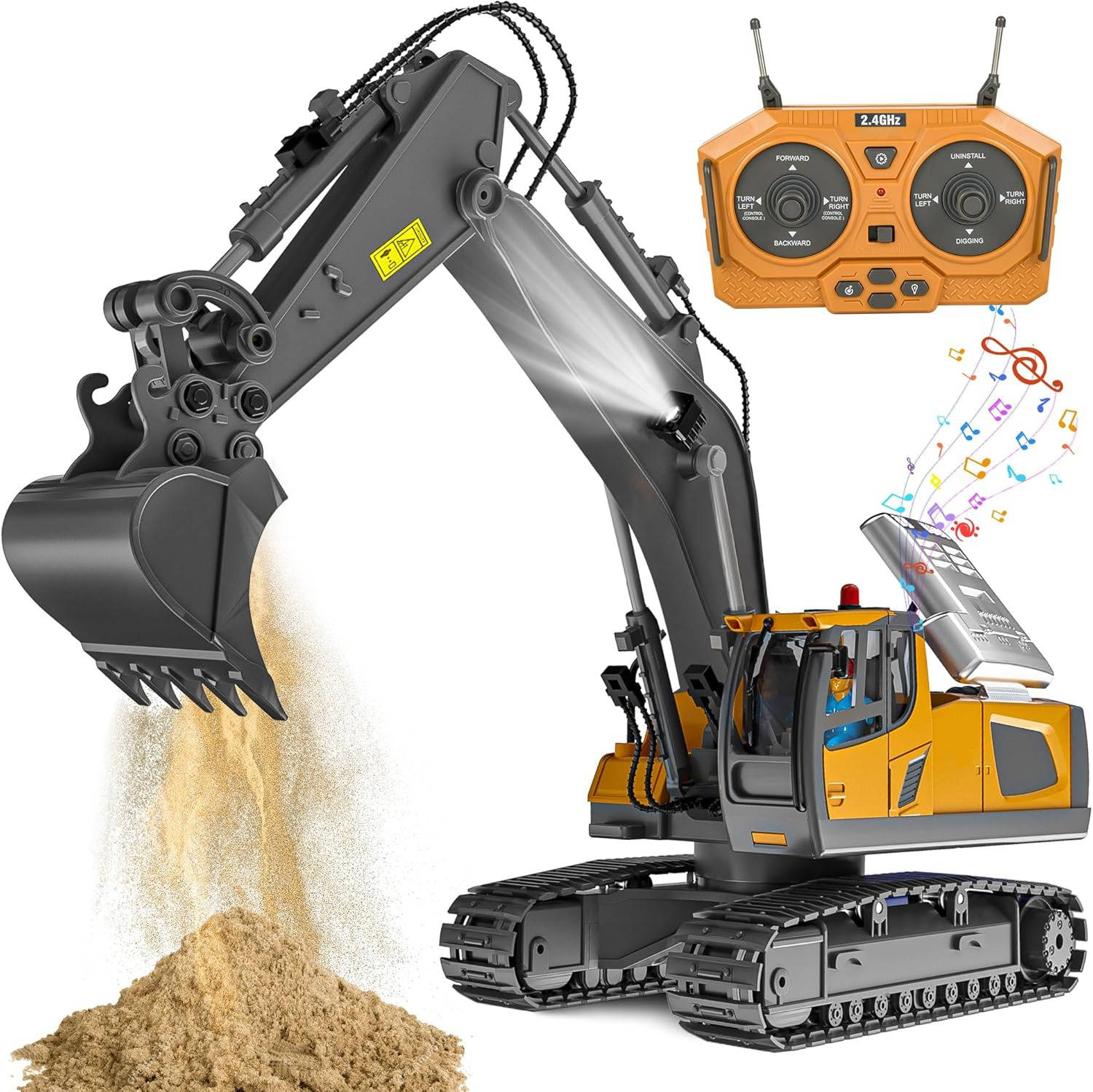 Remote Control Excavator with Three Motors and Metal Attachments for Kids All Vera Mart