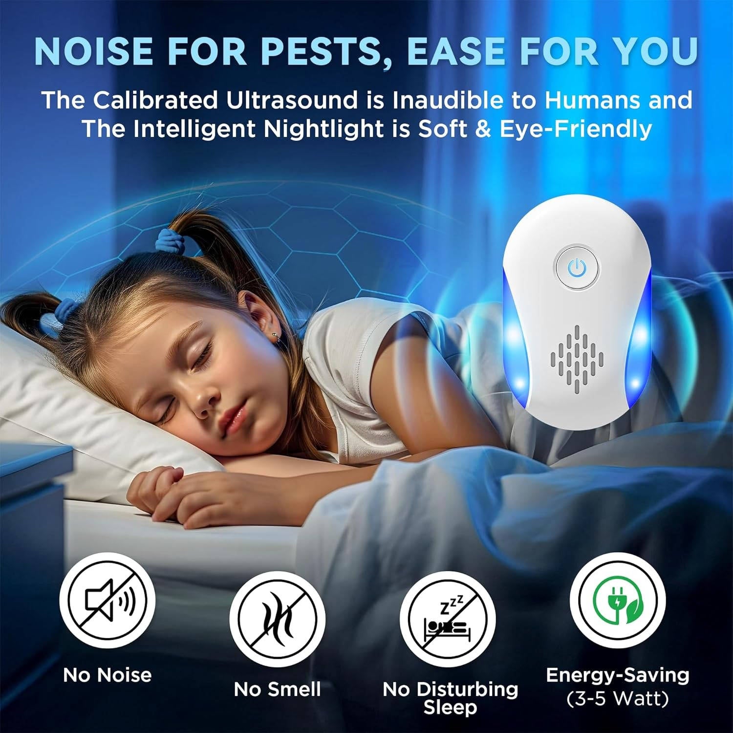 Ultrasonic Pest Repeller with Dual Frequency Modes and Nightlight, 6-Pack All Vera Mart