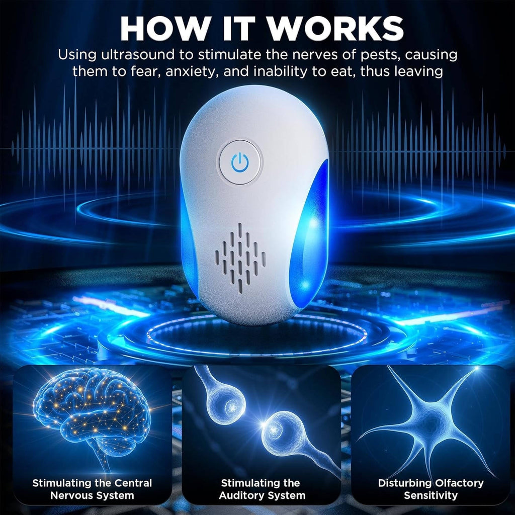 Ultrasonic Pest Repeller with Dual Frequency Modes and Nightlight, 6-Pack All Vera Mart