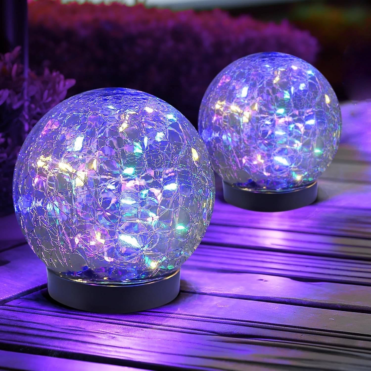 Solar Globe Lights with Cracked Glass and Dusk to Dawn Sensor, 2 Pack All Vera Mart