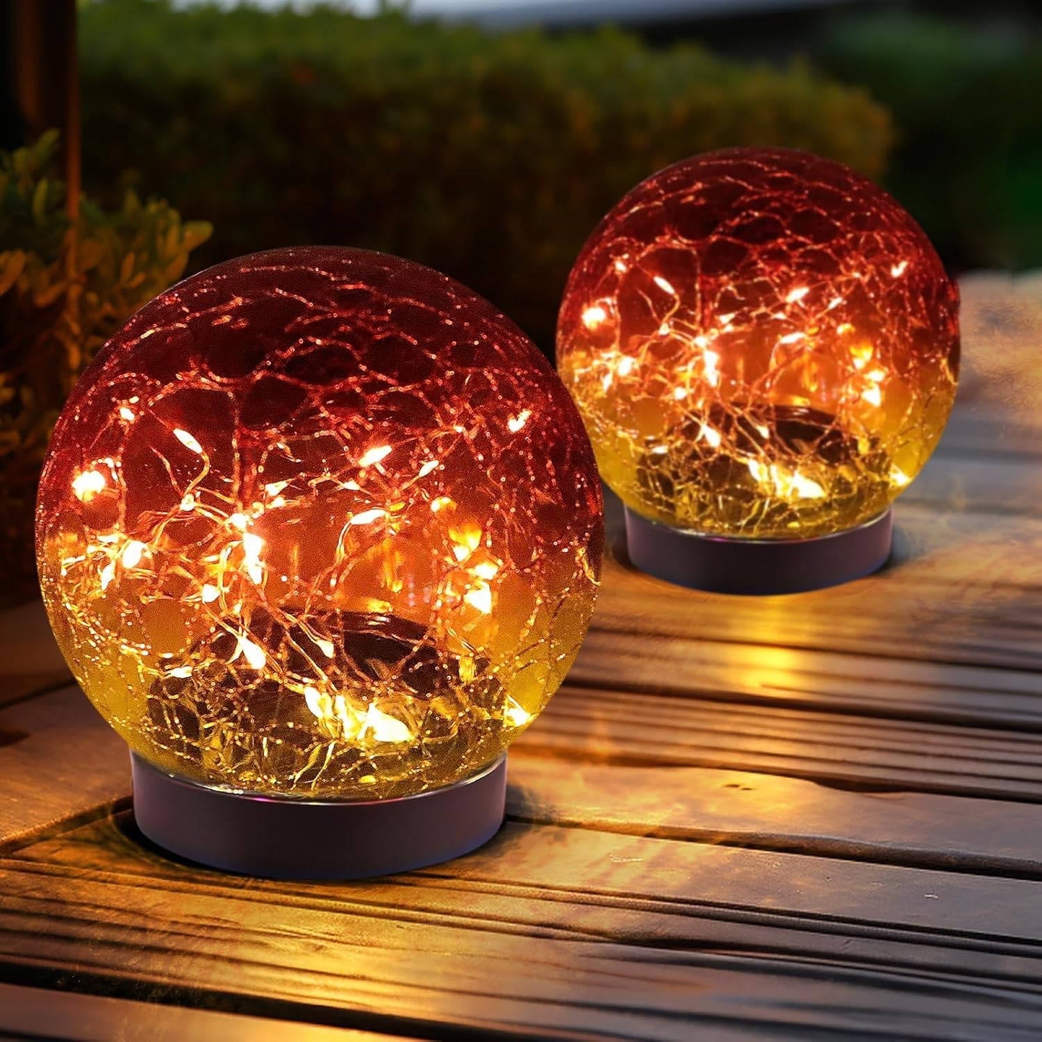 Solar Globe Lights with Cracked Glass and Dusk to Dawn Sensor, 2 Pack All Vera Mart