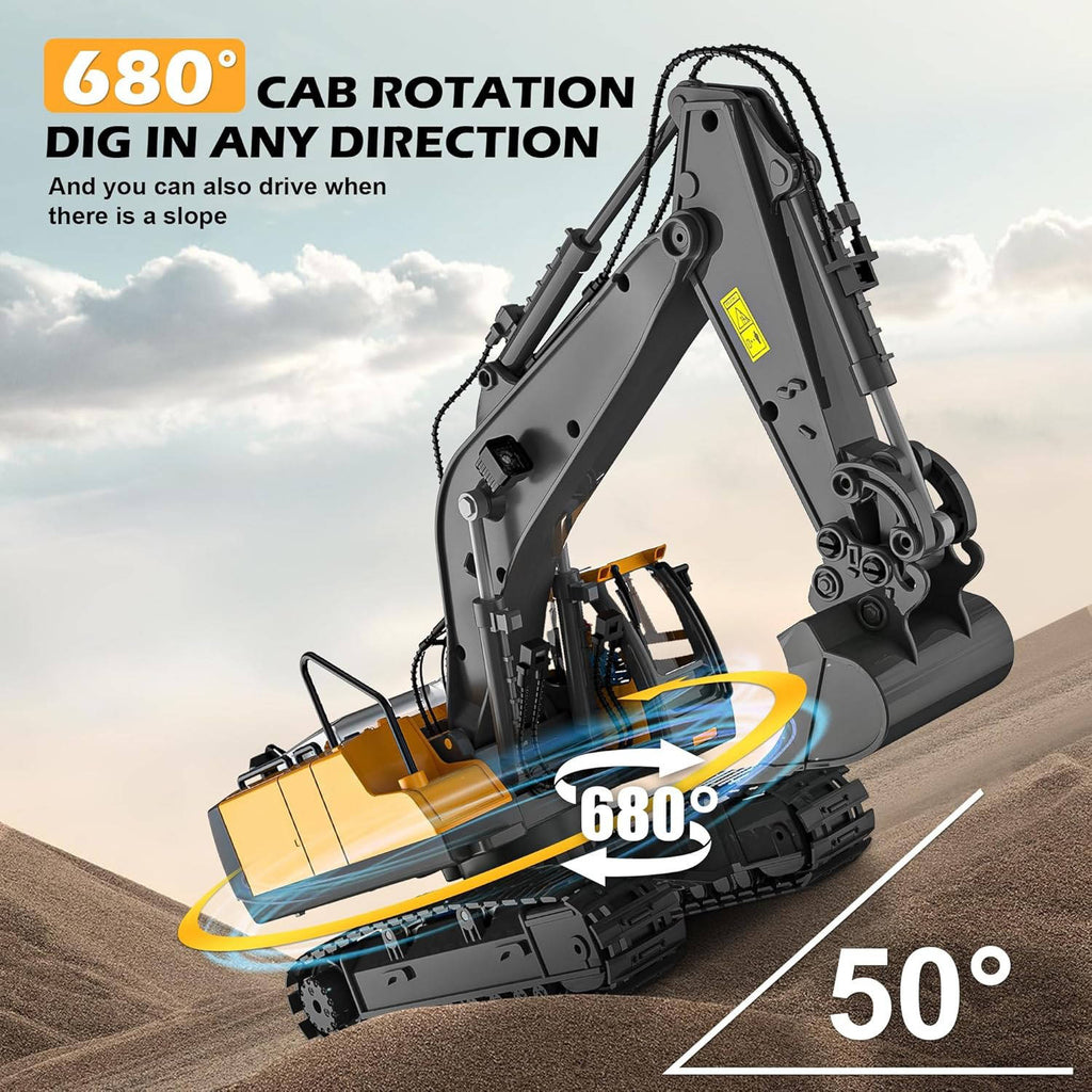 Remote Control Excavator with Three Motors and Metal Attachments for Kids All Vera Mart