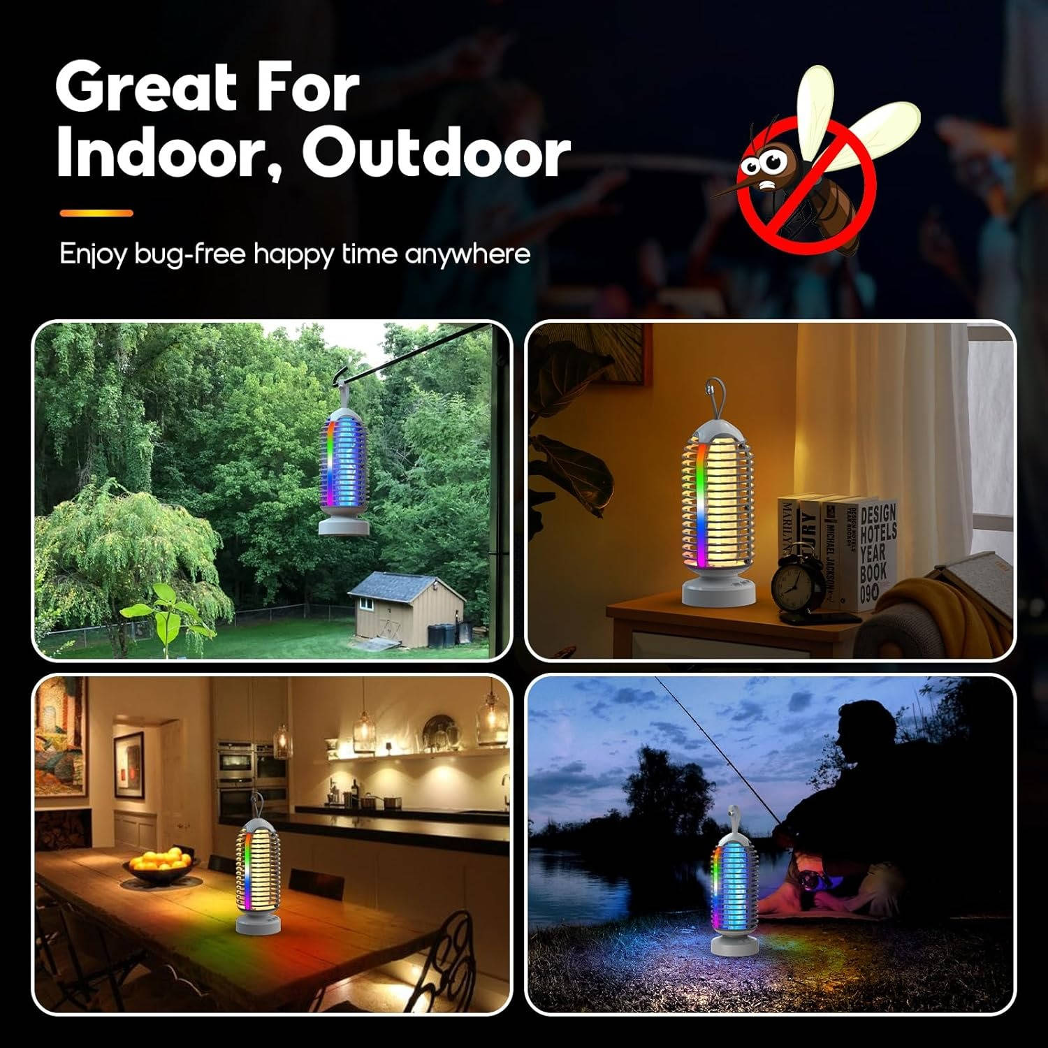 Rechargeable Bug Zapper with Color Changing Marquee Light and Auto Dusk Sensor for Outdoor Use All Vera Mart