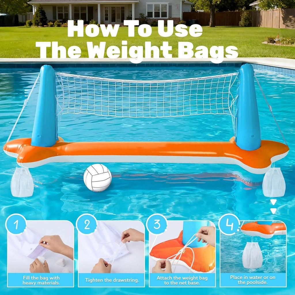 Pool Volleyball Net with Basketball Hoop and Inflatable Balls, Anchor Bags All Vera Mart