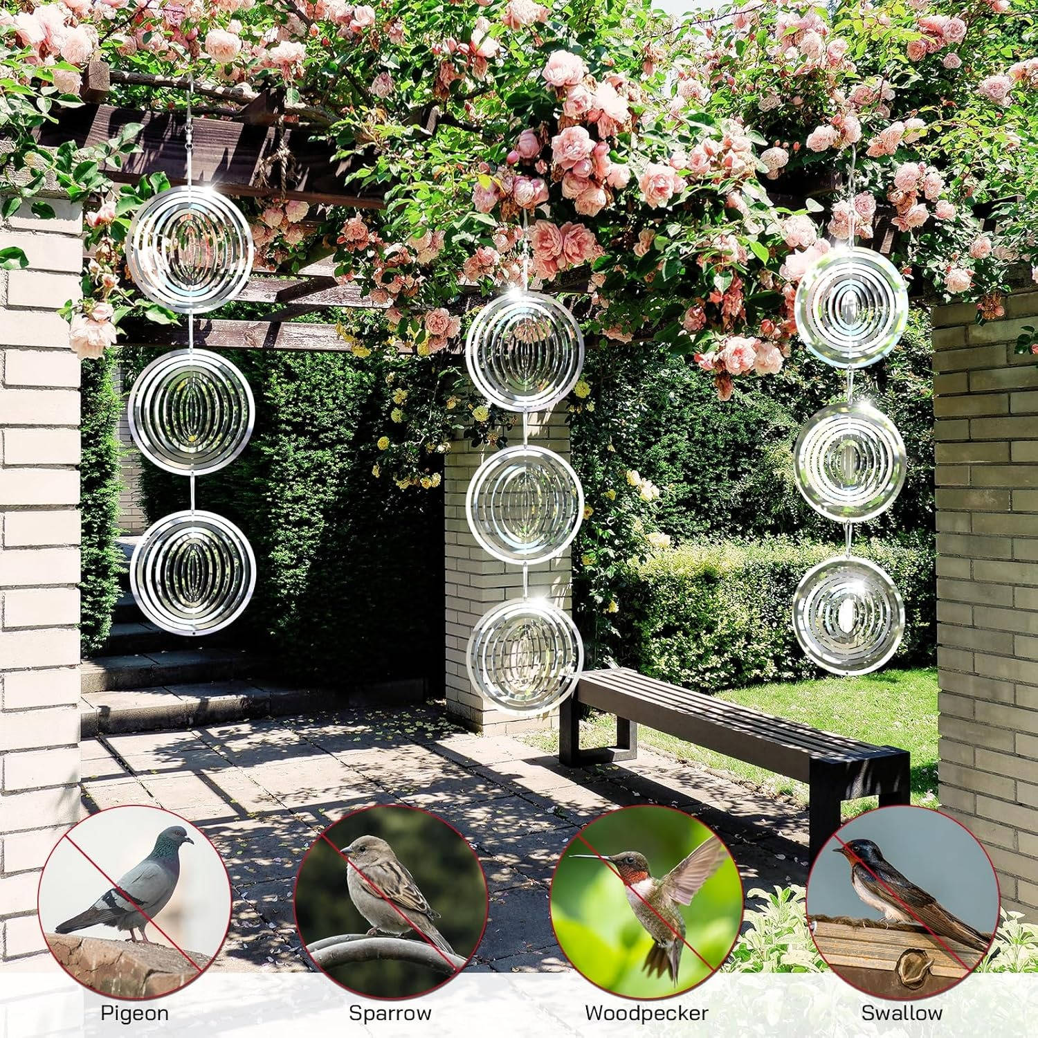 Spinning Reflective Bird Deterrent with 3D Mirror Surface and Swivel Hook All Vera Mart