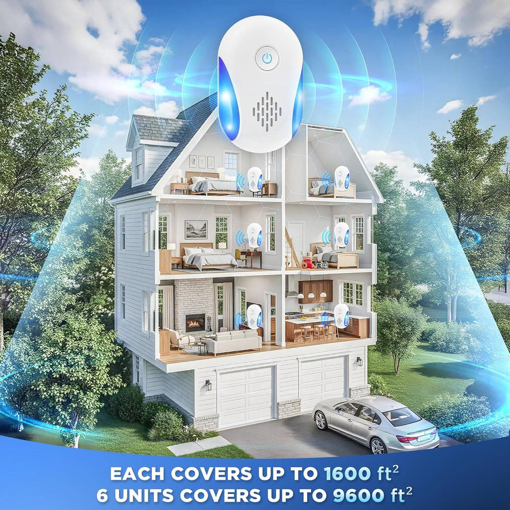 Ultrasonic Pest Repeller with Dual Frequency Modes and Nightlight, 6-Pack All Vera Mart
