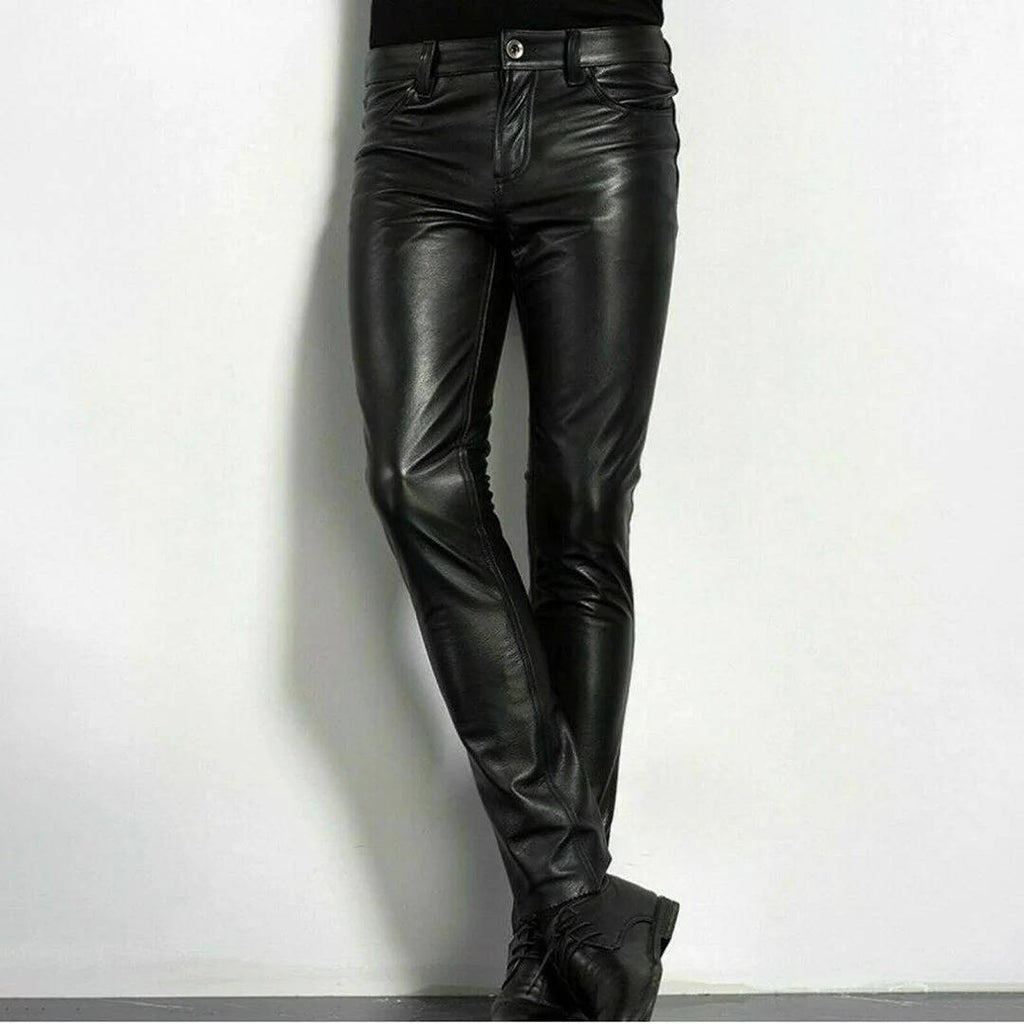 Black Faux Leather Pants with Spandex Stretch for Low Rise Slim Fit Ankle Length All Vera Mart