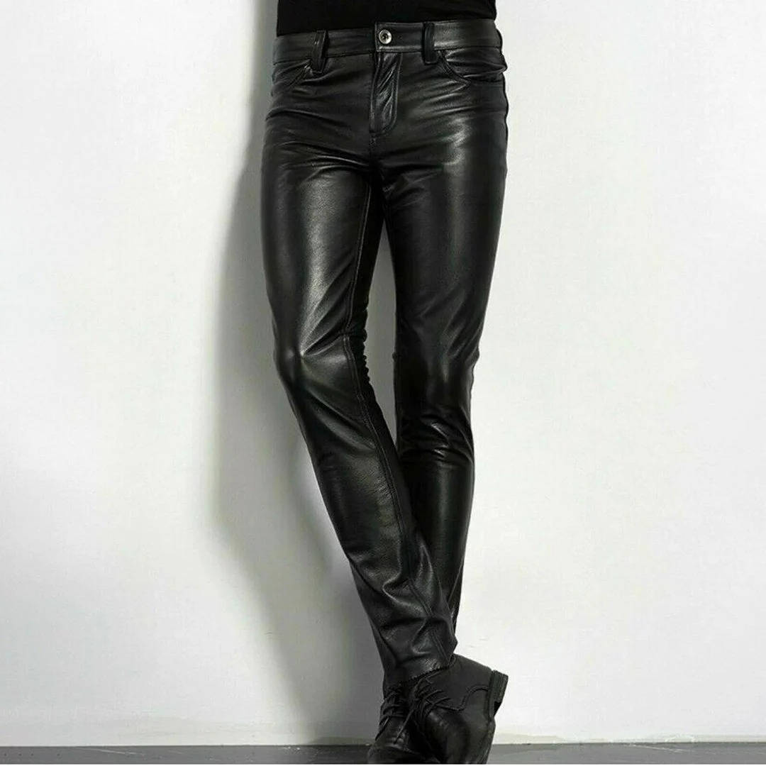 Black Faux Leather Pants with Spandex Stretch for Low Rise Slim Fit Ankle Length All Vera Mart