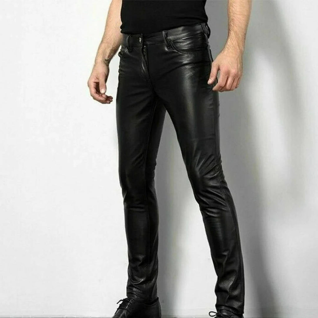 Black Faux Leather Pants with Spandex Stretch for Low Rise Slim Fit Ankle Length All Vera Mart