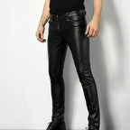 Black Faux Leather Pants with Spandex Stretch for Low Rise Slim Fit Ankle Length All Vera Mart