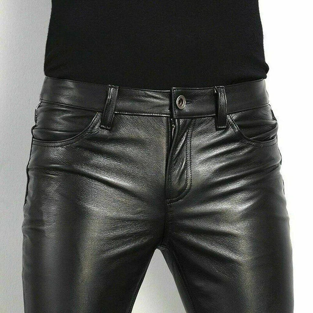 Black Faux Leather Pants with Spandex Stretch for Low Rise Slim Fit Ankle Length All Vera Mart