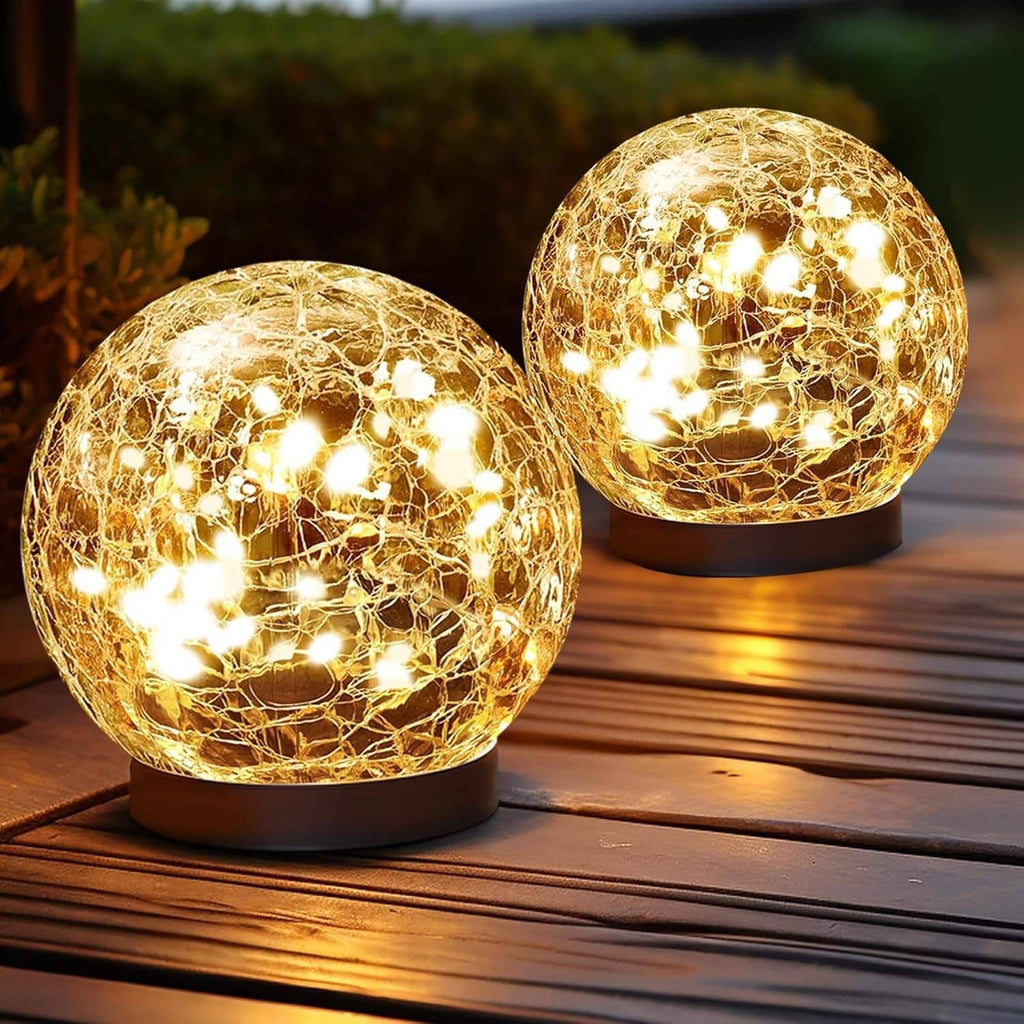 Solar Globe Lights with Cracked Glass and Dusk to Dawn Sensor, 2 Pack All Vera Mart