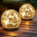 Solar Globe Lights with Cracked Glass and Dusk to Dawn Sensor, 2 Pack All Vera Mart