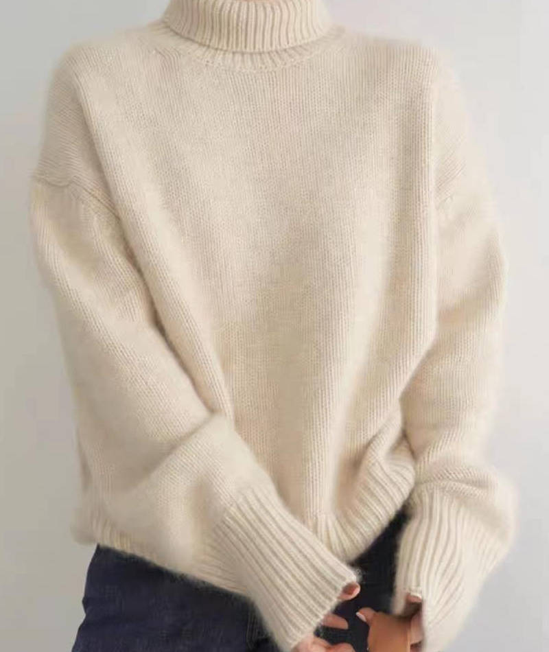 Turtleneck Sweater with Stretch Knit and Full Length Sleeves, Loose Fit All Vera Mart