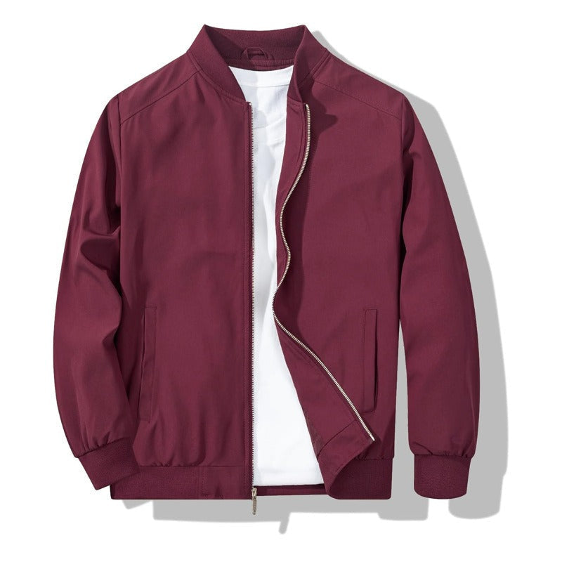 Bomber Jacket with Metal Zipper and Rib Knit Trim, Matte Wind-Blocking Finish All Vera Mart