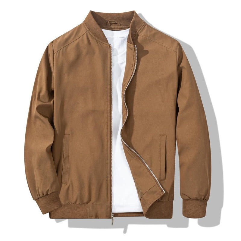 Bomber Jacket with Metal Zipper and Rib Knit Trim, Matte Wind-Blocking Finish All Vera Mart
