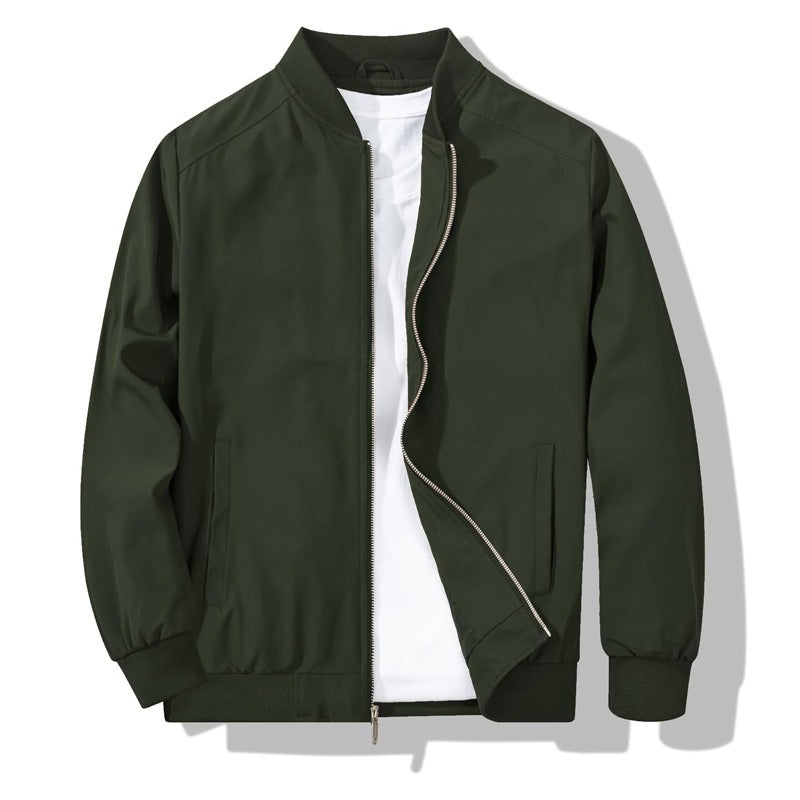 Bomber Jacket with Metal Zipper and Rib Knit Trim, Matte Wind-Blocking Finish All Vera Mart