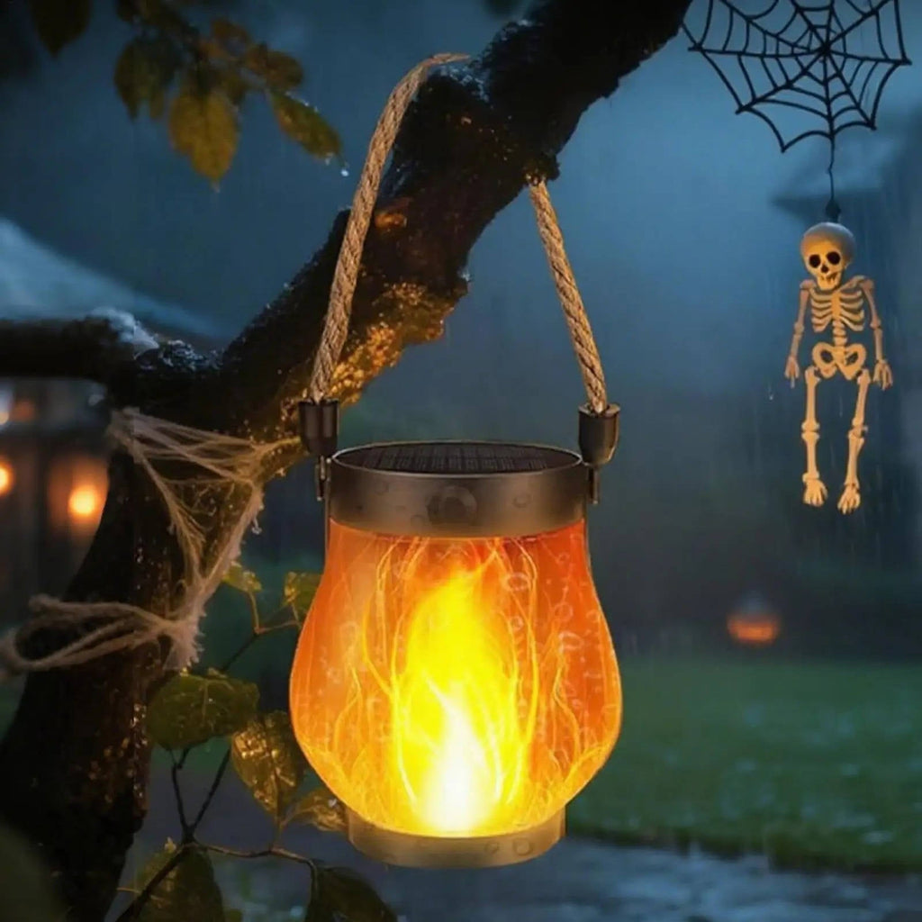 Solar Flame Lantern with Flickering Light Mode and Dusk Sensor, Type C Charging All Vera Mart