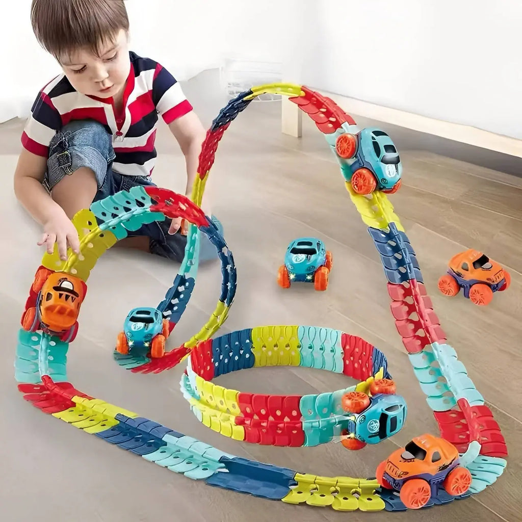 Kids Race Track with LED Glow and Flexible Bendable Sections, Rechargeable Car All Vera Mart