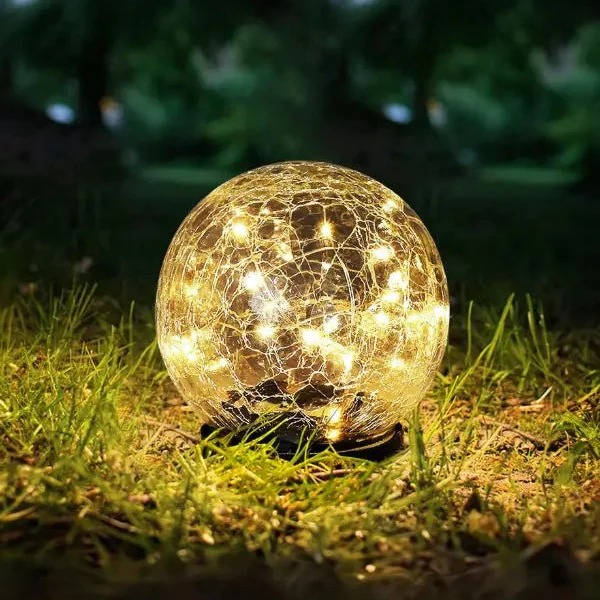 Solar Globe Lights with Cracked Glass and Dusk to Dawn Sensor, 2 Pack All Vera Mart
