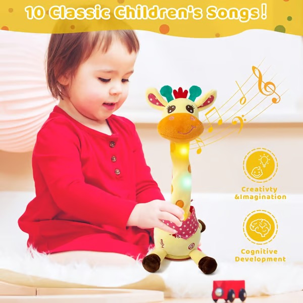 Plush Giraffe Toy with Voice Recording and Music, 12in Rechargeable All Vera Mart