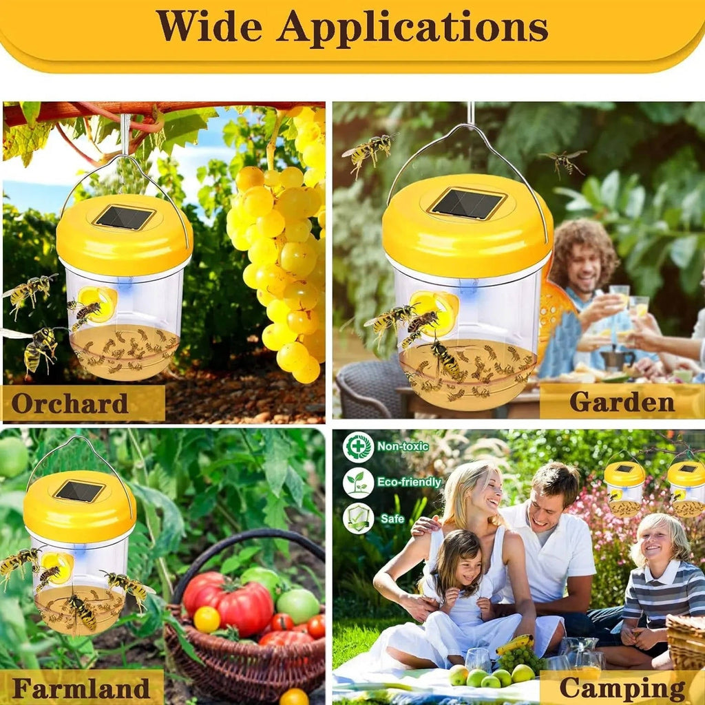 Solar Wasp and Bee Trap with UV Light and Dual Tunnels, 6-Pack Set All Vera Mart