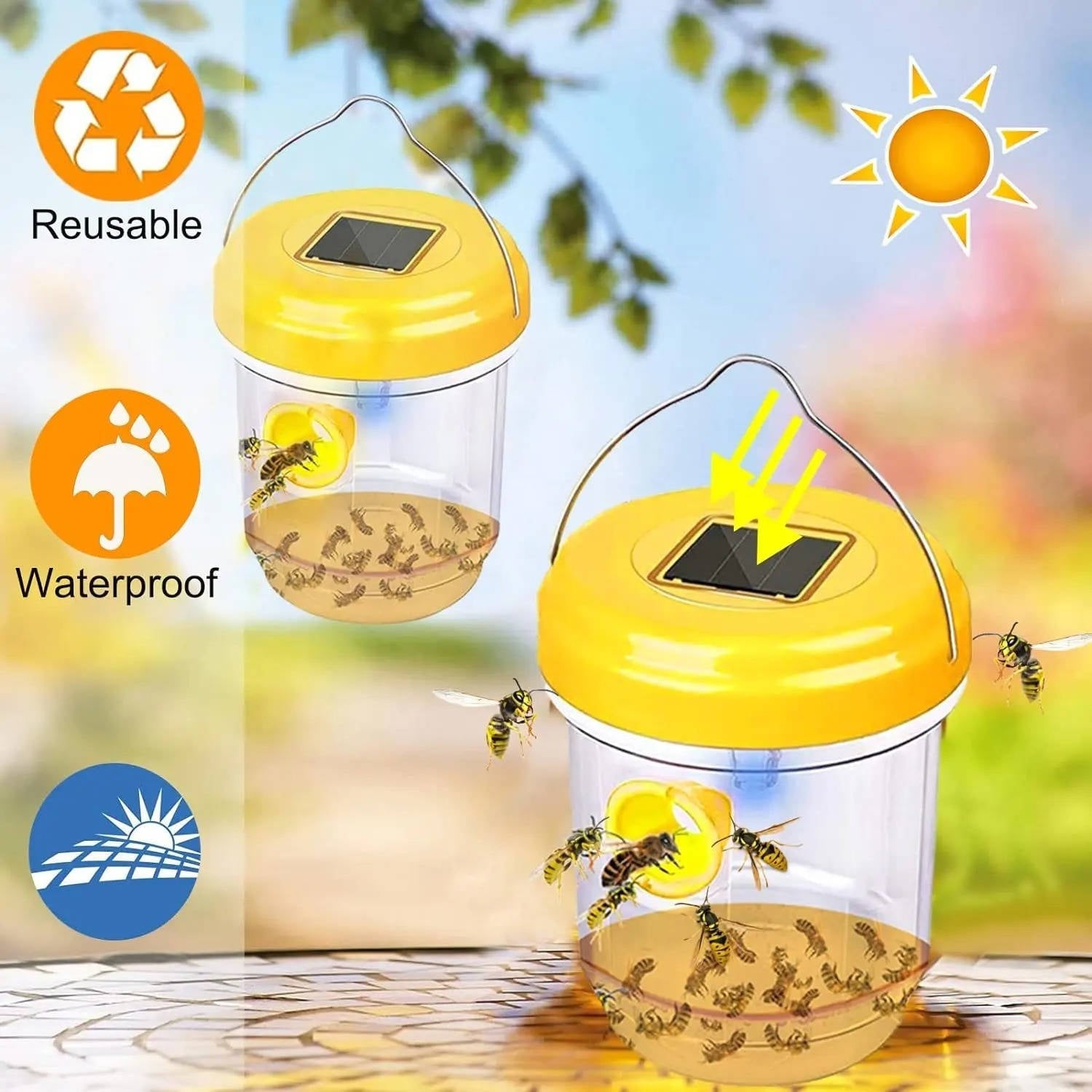 Solar Wasp and Bee Trap with UV Light and Dual Tunnels, 6-Pack Set All Vera Mart