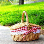 Oval Willow Picnic Basket with Dual Lids and Removable Cotton Liner All Vera Mart