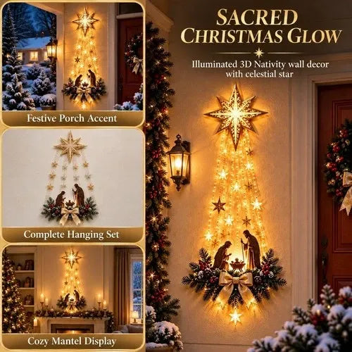 Nativity Wall Ornament with Warm White LED Lights and Star Topper All Vera Mart