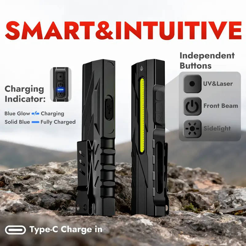 Rechargeable LED Flashlight with Magnetic Tail and UV Red Laser, 1500 Lumens All Vera Mart